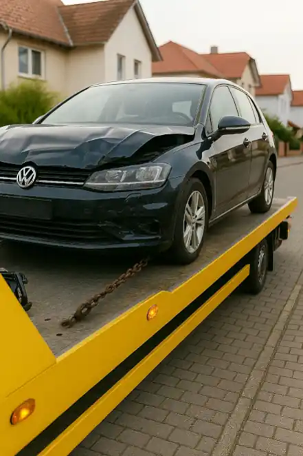 Defektes Fahrzeug wird beim Autoankauf in Baden-Baden professionell abgeschleppt.